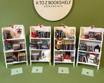 True 3-D Bookshelf Christmas Ornaments, For Book Lovers , Miniature Bookcase, Tiny Library