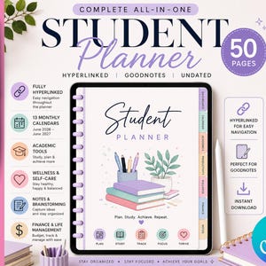 Student Hyperlinked Planner for GoodNotes | Digital Academic Planner 2026-2027 | iPad Study Planner PDF for Students and Notes App