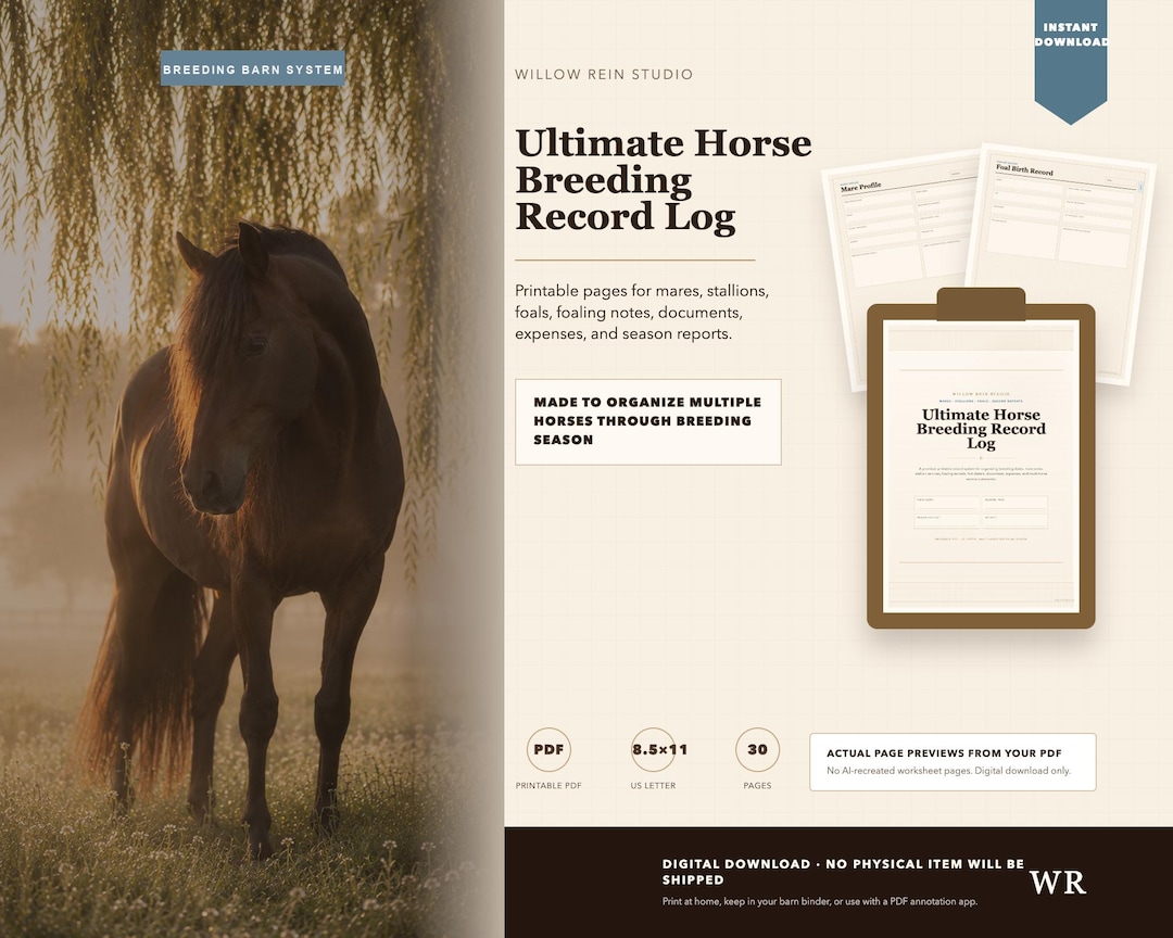 Stallion Pdf Ultimate Horse Breeding Record Log Printable, Mare Foaling Tracker ...