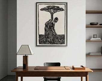 HAWA, young Malian woman - Original and signed linocut - A4 format (21x29.7 cm)