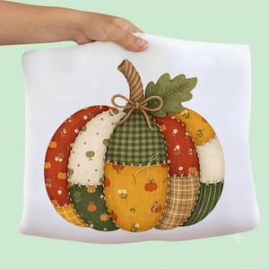 Patchwork Pumpkin PNG Fabric Quilted Fall Plaid Floral Autumn Farmhouse Clipart Design