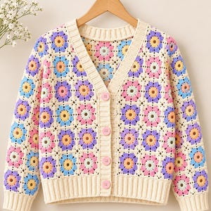 Crochet Cardigan pattern, Flower Granny Square Cardigan PDF, Floral Patchwork Sweater, Easy DIY Crochet
