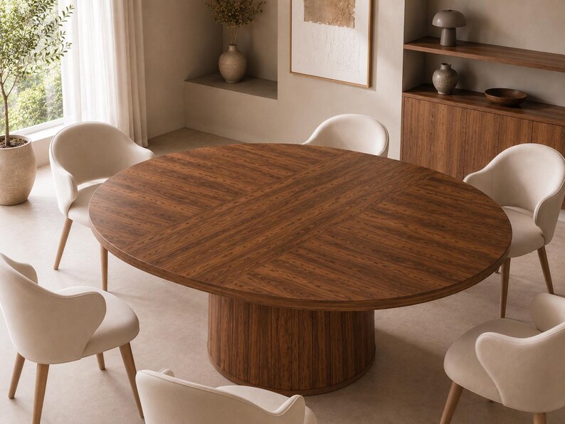 Modern Oval Dining Table Walnut Finish Pedestal Base Table Seats 6-8 ...