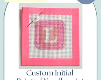 Custom Initial Hand-Painted Needlepoint Mini Canvas | 18 Mesh | 2x2 Monogram | Painted Canvas for Needlepoint