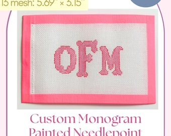 Custom Monogram Needlepoint Painted Canvas - Personalized 3-Letter Preppy Monogram Pattern