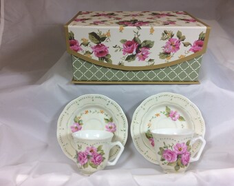 Baby Pink Roses hand painted on porcelain  Cup and Saucer/Demitasse/Mother&#39;s Day