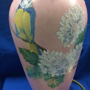 Hand Painted Porcelain Lamp with relief bird and Hydrangea flowers image 6