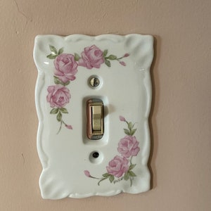 Pink Roses Hand painted porcelain Single Switchplate cover
