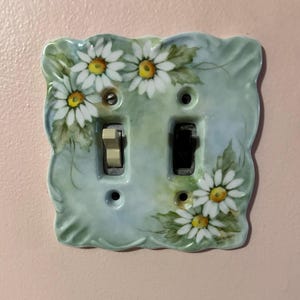 Daisy double switch plate cover hand painted porcelain