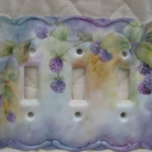 Triple Switchplate cover with hand painted blackberries