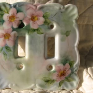 Pink Wild Roses  hand painted on a Double Switchplate cover