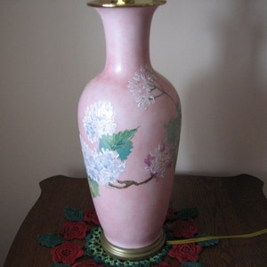 Hand Painted Porcelain Lamp with relief bird and Hydrangea flowers image 3