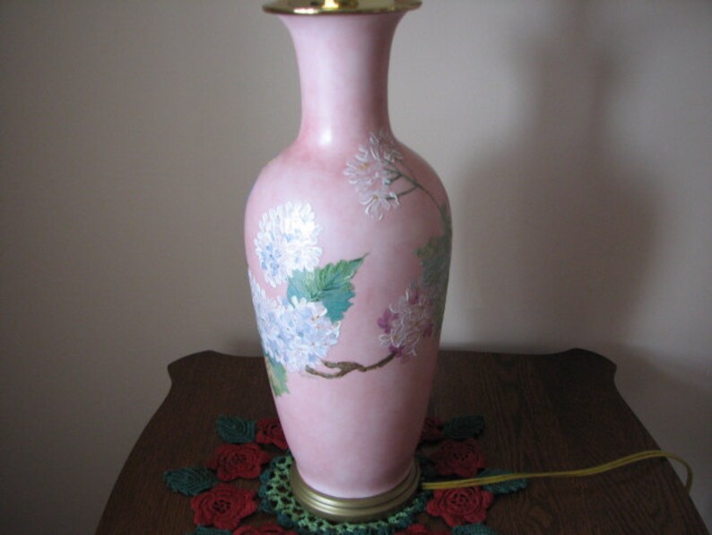 Hand Painted Porcelain Lamp with relief bird and Hydrangea flowers image 3