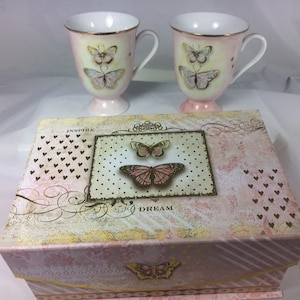 Butterfly and hearts  hand painted porcelain with gift box, Valentine&#39;s gift, wedding gift, Mother&#39;s Day