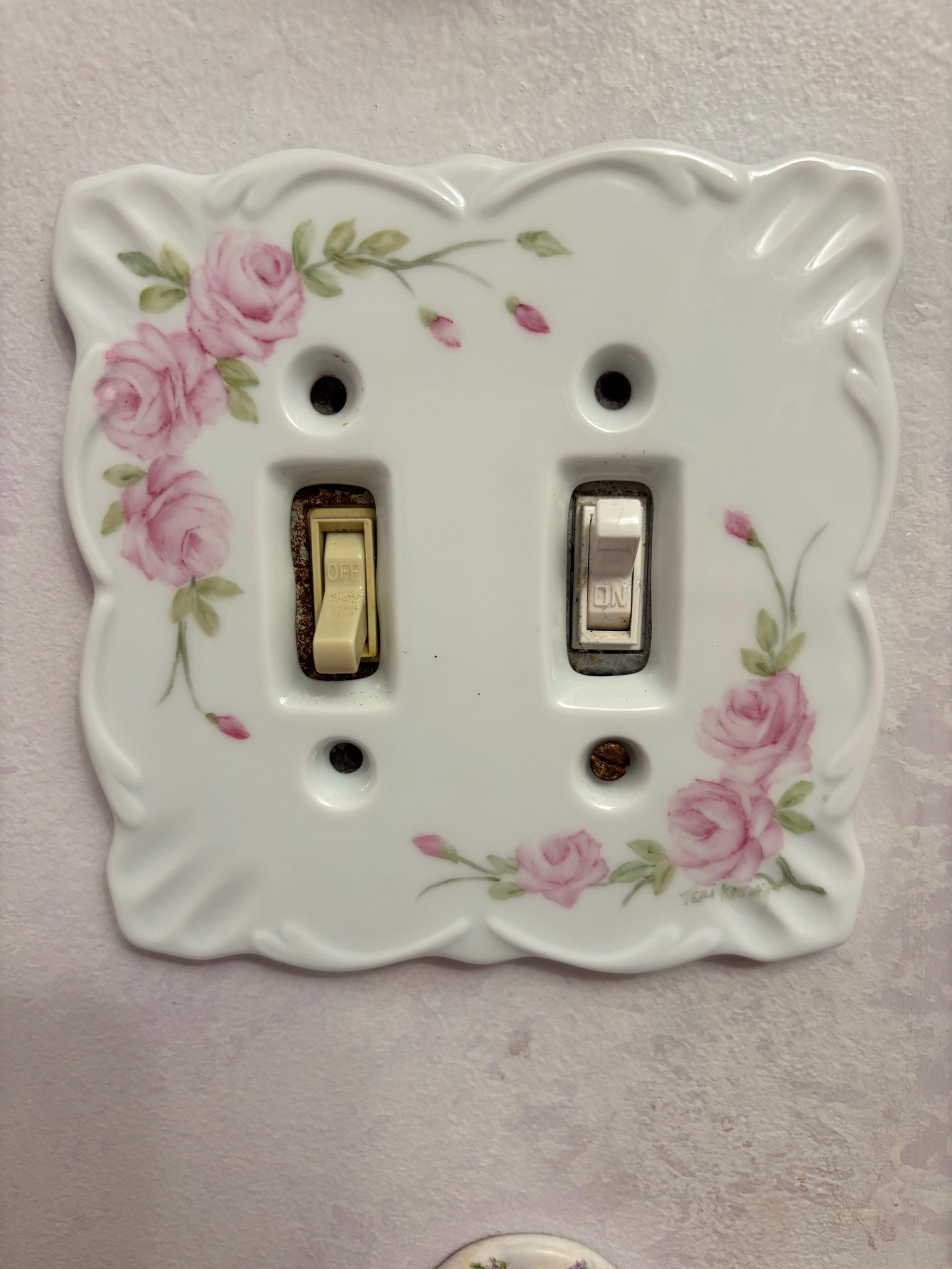 Pink Roses hand painted on a porcelain Double switchplate