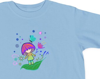 Toddler Girl Tee | Whimsical Garden Illustration, Butterflies, Lightweight Cotton
