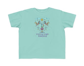 Camiseta infantil "Fazendo Mágica Todos os Dias" | Gato Mágico Fofo, Poção Arco-Íris, Camiseta Infantil