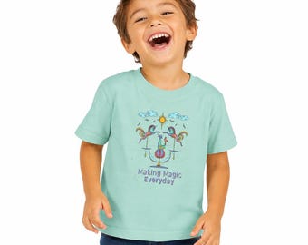 Making Magic Everyday Toddler Tee | Cute Wizard Cat, Rainbow Potion, Kids Shirt
