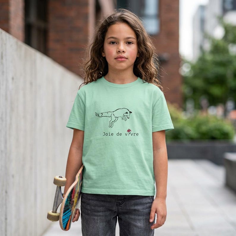 Joie de Vivre Fox Illustration Youth Tee | Playful Minimalist Kids Shirt image 1