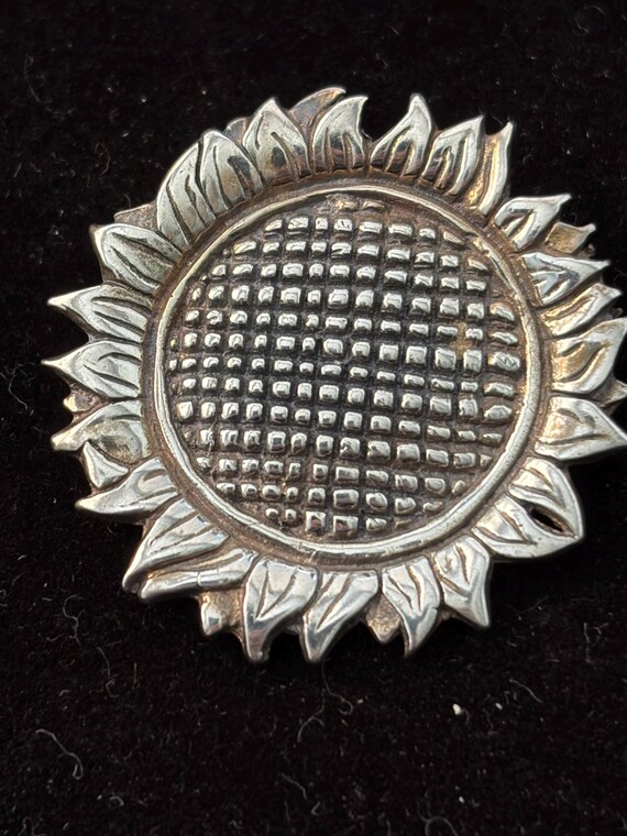 Vintage Sterling Silver Sunflower Brooch Pin Signed H&H 925