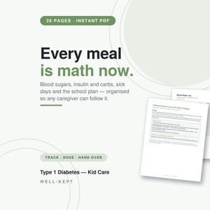 Type 1 Diabetes Kid Care Binder, FILLABLE Child Blood Sugar Insulin and Carb Tracker, School Care Plan & Highs Lows Guide, Printable PDF