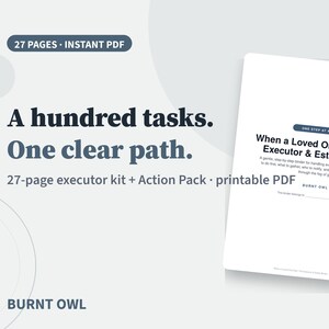 Executor Binder When a Loved One Dies Printable Estate Organizer Probate Checklist Death Documents Tracker Funeral Planner Download PDF