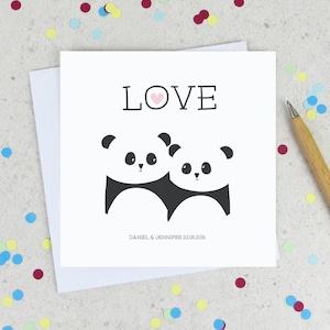 Carte d'anniversaire / mariage personnalisée Panda Love - carte d'anniversaire amusante - carte de la Saint-Valentin - carte personnalisée de la Saint-Valentin