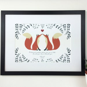Foxes In Love Personalised Print for Wedding Anniversary or Valentines Day image 5