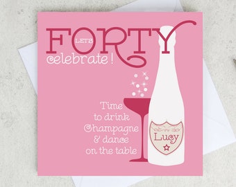 Personalised 40th Birthday Champagne Card