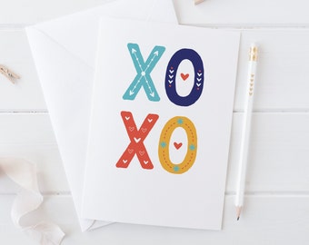 XOXO hugs and kisses Valentines / Anniversary / Love Card - card for boyfriend - valentine card - card for girlfriend - wink design