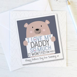 J'aime tellement mon papa - Jolie carte personnalisée avec un ours pour papa, fête des pères ou anniversaire