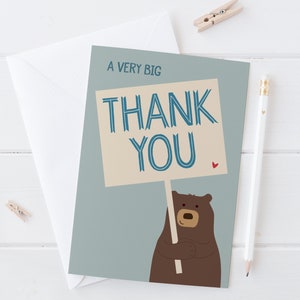 Tarjeta de agradecimiento con forma de oso: un gran agradecimiento: linda tarjeta de agradecimiento con forma de oso: lindas tarjetas: divertida tarjeta de agradecimiento: tarjeta con forma de oso: gracias