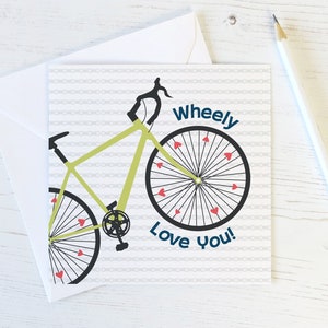 Funny Bike Pun Love Card - Wheely Love You - MAMIL - cycliste - triathlète