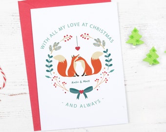 Personalised Winter Fox Christmas Card for Partner / Wife / Husband / Girlfriend / Boyfriend