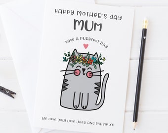 Purrfect Mum Mother's Day Cat Card - also available Mom / Mam / Mumma