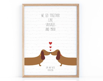 Sausage Dog Love Print for Anniversary, Wedding or Valentines Day