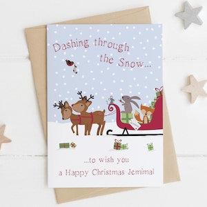 Personalised Christmas Card - childrens xmas card - xmas card for kids - woodland animal xmas card - daughter xmas card - son xmas card
