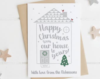 Personalised From Our House to Yours Christmas Card - xmas card for friends - across the miles xmas card - from the family xmas