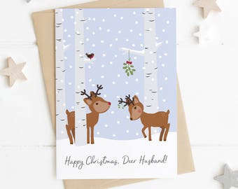 Personalised Reindeer Love Christmas Card - deer xmas card for Husband - wife xmas card - boyfriend Christmas Card - girlfriend xmas card