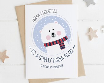 Daddy Bear Christmas Card - Cute xmas card for Daddy - Polar bear christmas card - daddybear card - daddy xmas card - cute daddy bear card