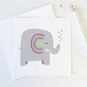Cartão de agradecimento do elefante arco-íris / Pensando em você
