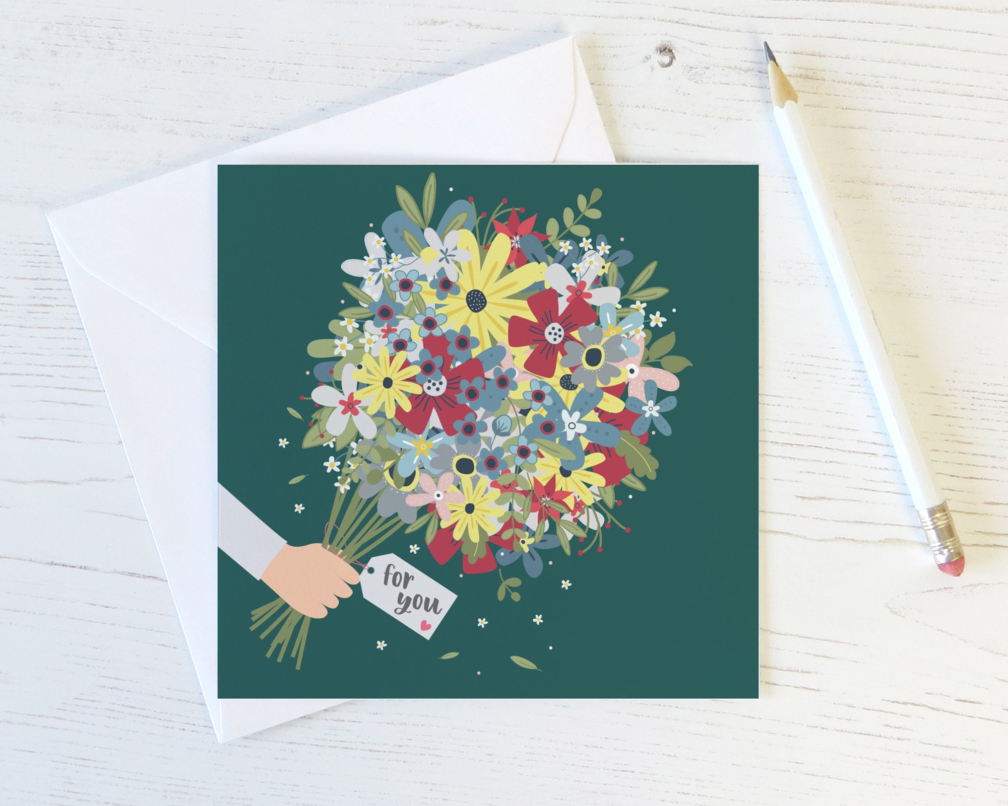 Floral Bouquet 'For You' Card thank you thinking | Etsy
