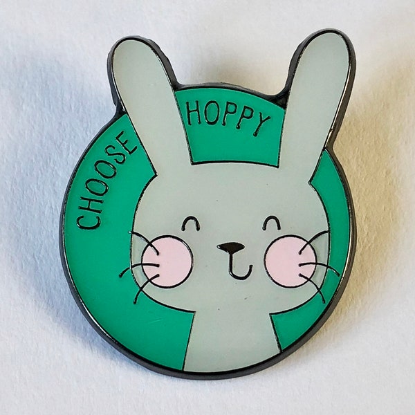 Choisissez Hoppy - Badge en émail Happy Rabbit - Pin's drôle de lapin