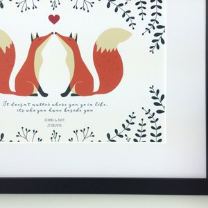 Foxes In Love Personalised Print for Wedding Anniversary or Valentines Day image 3