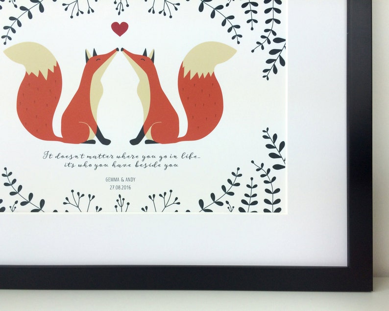 Foxes In Love Personalised Print for Wedding Anniversary or Valentines Day image 3