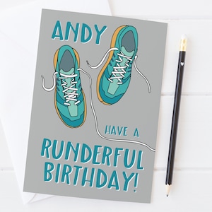 ¡Que tengas un cumpleaños lleno de emoción! Tarjeta de cumpleaños personalizada con temática de running