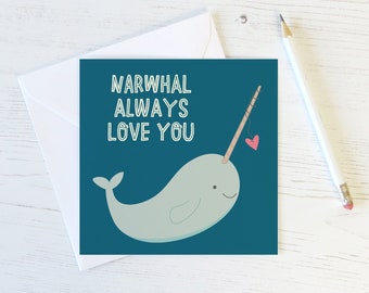 Narwhal Love Card - anniversary card - valentine card for boyfriend - valentine card - valentines day - narwhal anniversary - narwhal card