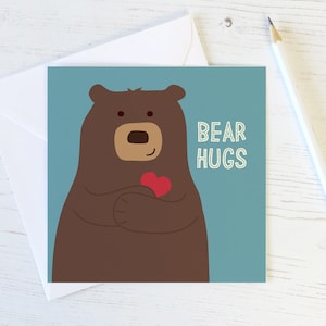 Carte de voeux câlins d'ours - cartes mignonnes - carte de correspondance ours - carte meilleur ami - carte de condoléances - guérison prochaine - ours mignon - carte animal - Royaume-Uni