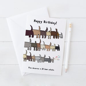 Funny Rude Dog-verjaardagskaart '21 Bum Salute' - brutale kaart voor hondenliefhebbers