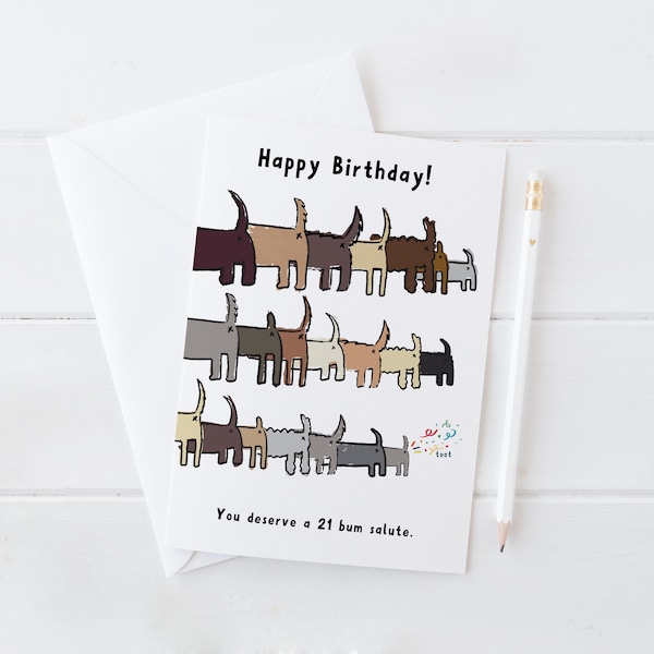 Funny Rude Dog Birthday Card '21 Bum Salute' - cheeky card for dog lovers